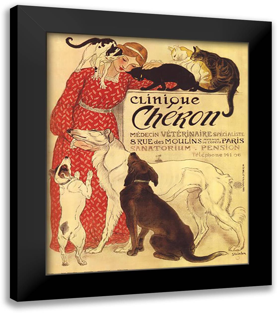 Clinique Cheron 20x24 Black Modern Wood Framed Art Print Poster by Steinlen, Theophile-Alexandre