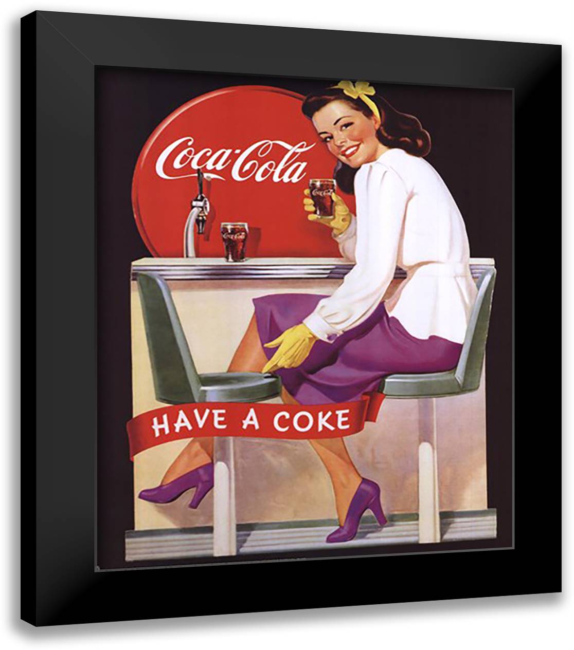 Coca-Cola Lady in Purple 20x24 Black Modern Wood Framed Art Print Poster