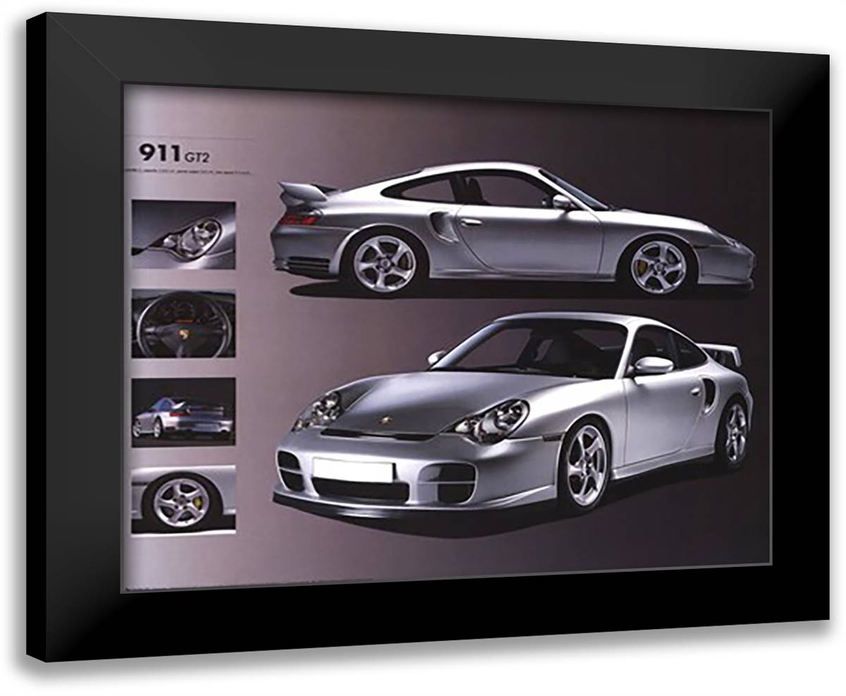 Porsche 911 Gt2 24x20 Black Modern Wood Framed Art Print Poster