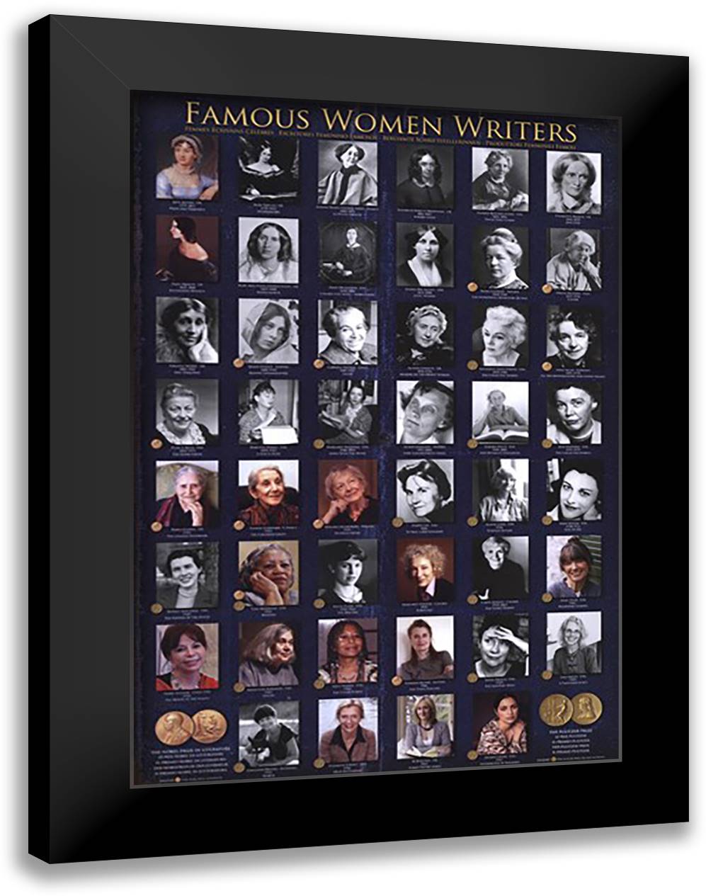 Famous Women Writers 28x40 Black Modern Wood Framed Art Print Poster