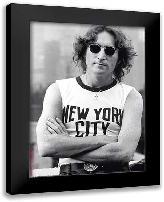 John Lennon NYC 1974 24x32 Black Modern Wood Framed Art Print Poster by Gruen, Bob