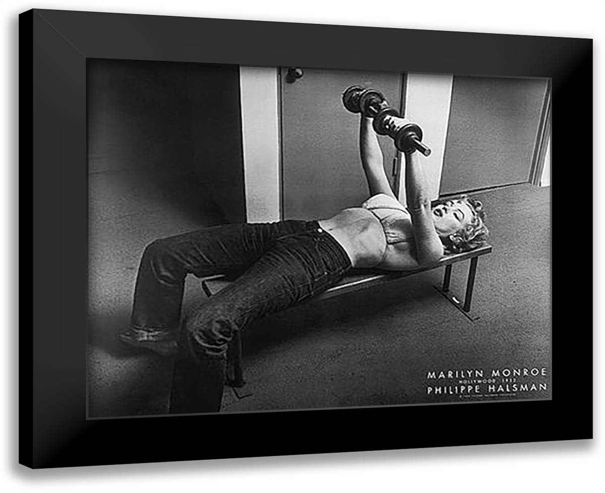 Marilyn Monroe with Weights 32x26 Black Modern Wood Framed Art Print Poster by Halsman, Philippe