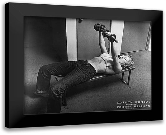 Marilyn Monroe with Weights 32x26 Black Modern Wood Framed Art Print Poster by Halsman, Philippe