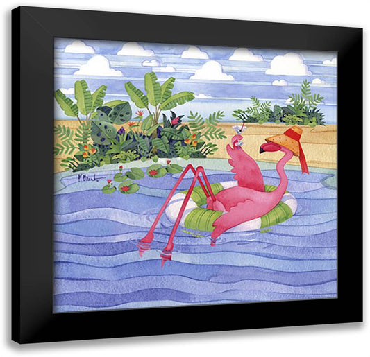 Martini Float Flamingo 16x16 Black Modern Wood Framed Art Print Poster by Brent, Paul