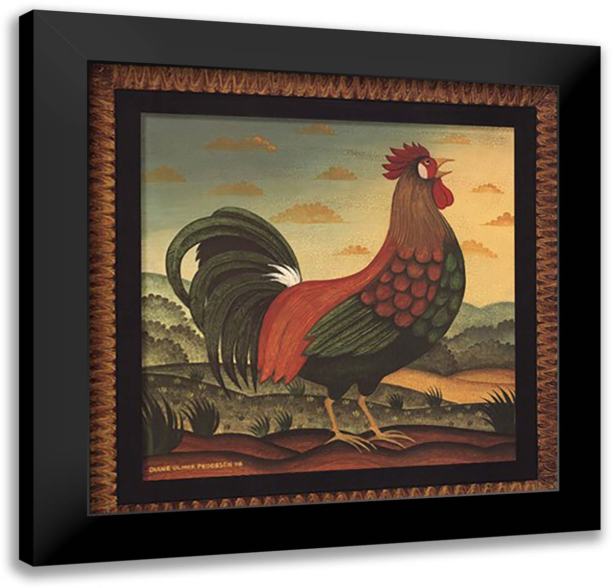 Rooster 24x24 Black Modern Wood Framed Art Print Poster by Pedersen, Diane Ulmer