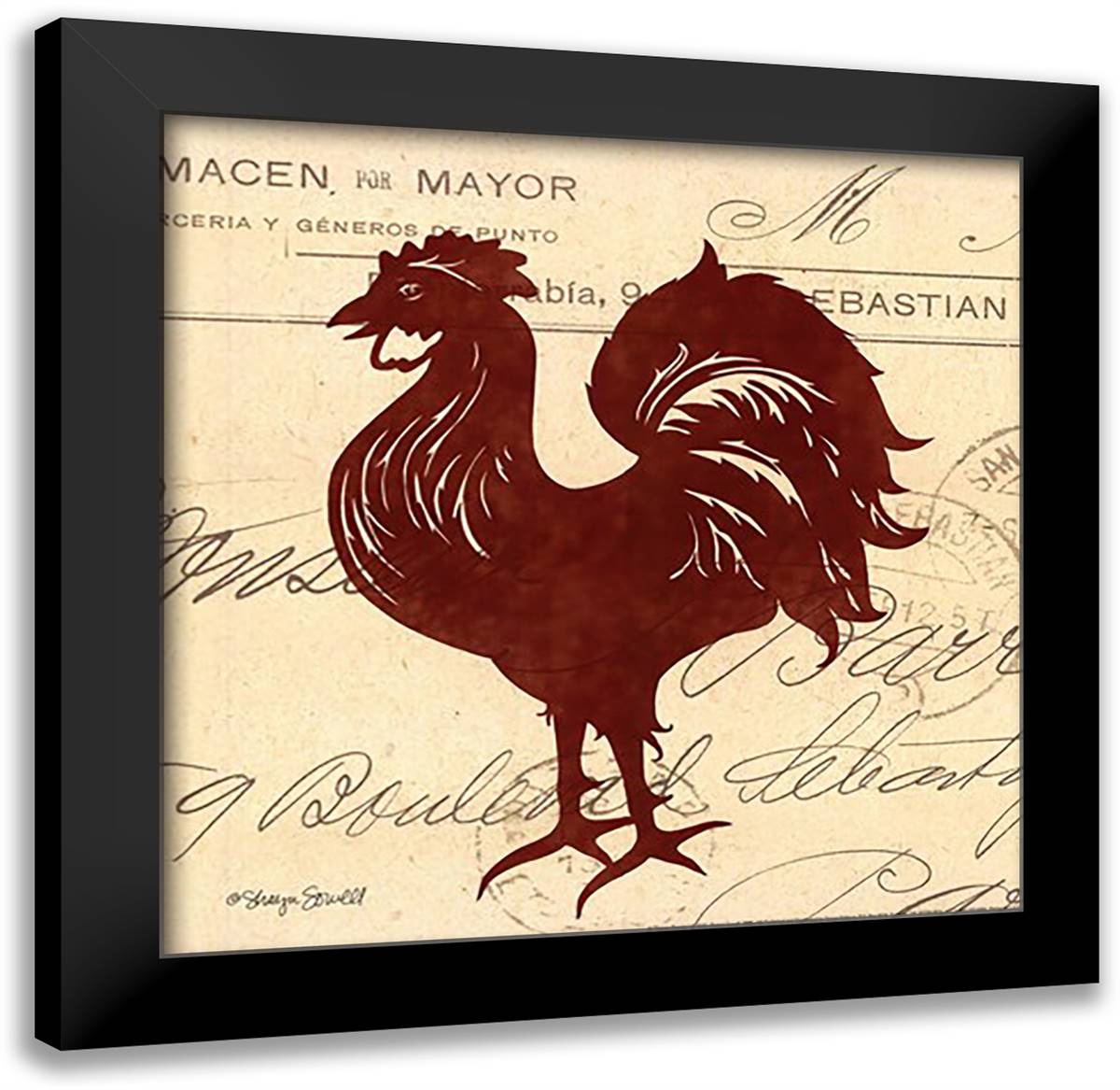 Tuscan Rooster III 16x16 Black Modern Wood Framed Art Print Poster by Sowell, Sharyn