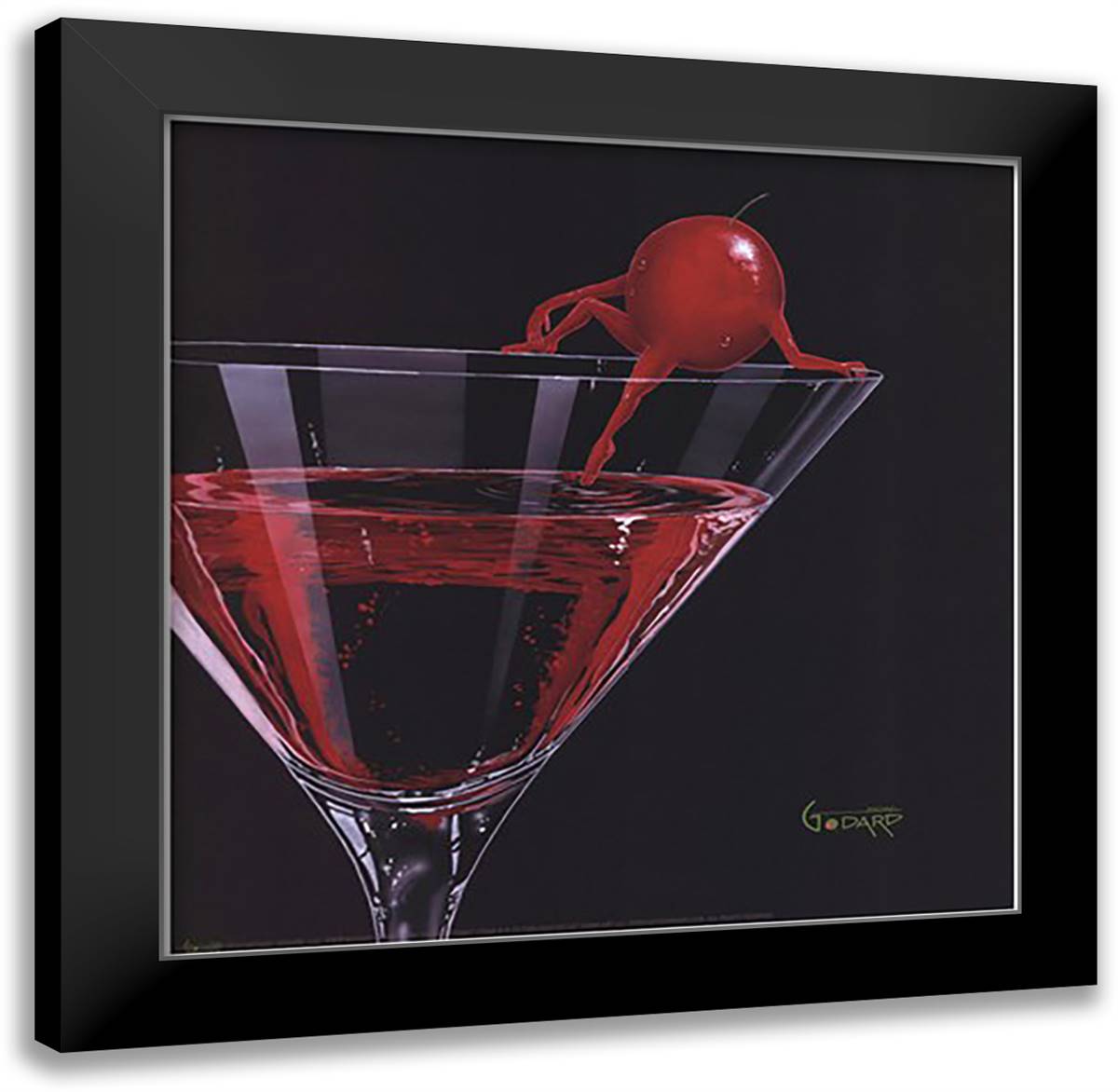 Cherry Cosmo 16x16 Black Modern Wood Framed Art Print Poster by Godard, Michael