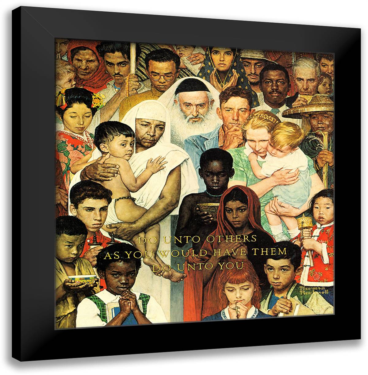 Golden Rule 20x20 Black Modern Wood Framed Art Print Poster by Rockwell, Norman