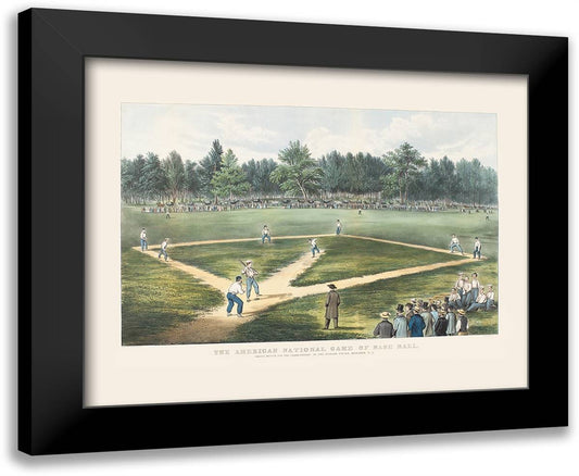 The American National Game of Baseball at The Elysian Fields 24x19 Black Modern Wood Framed Art Print Poster by Currier and Ives