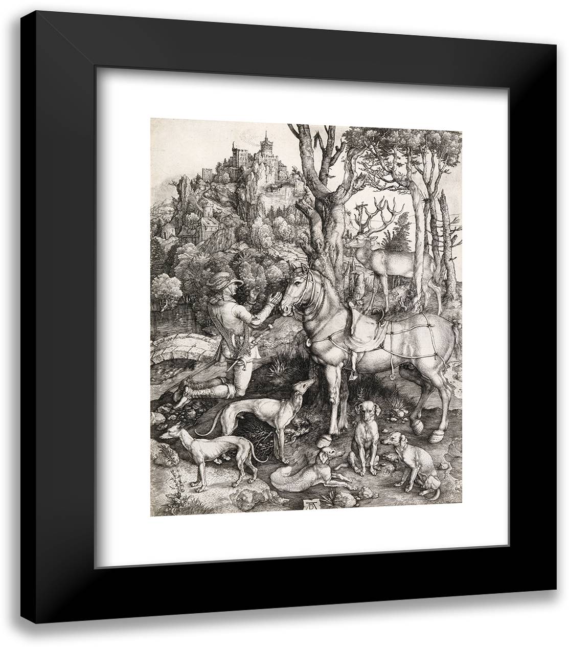 Saint Eustace 20x24 Black Modern Wood Framed Art Print Poster by Durer, Albrecht