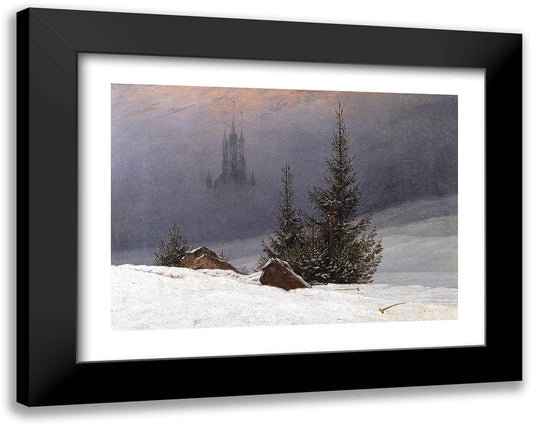 Winter Landscape With A Church 30x24 Black Modern Wood Framed Art Print Poster by Friedrich, Caspar David