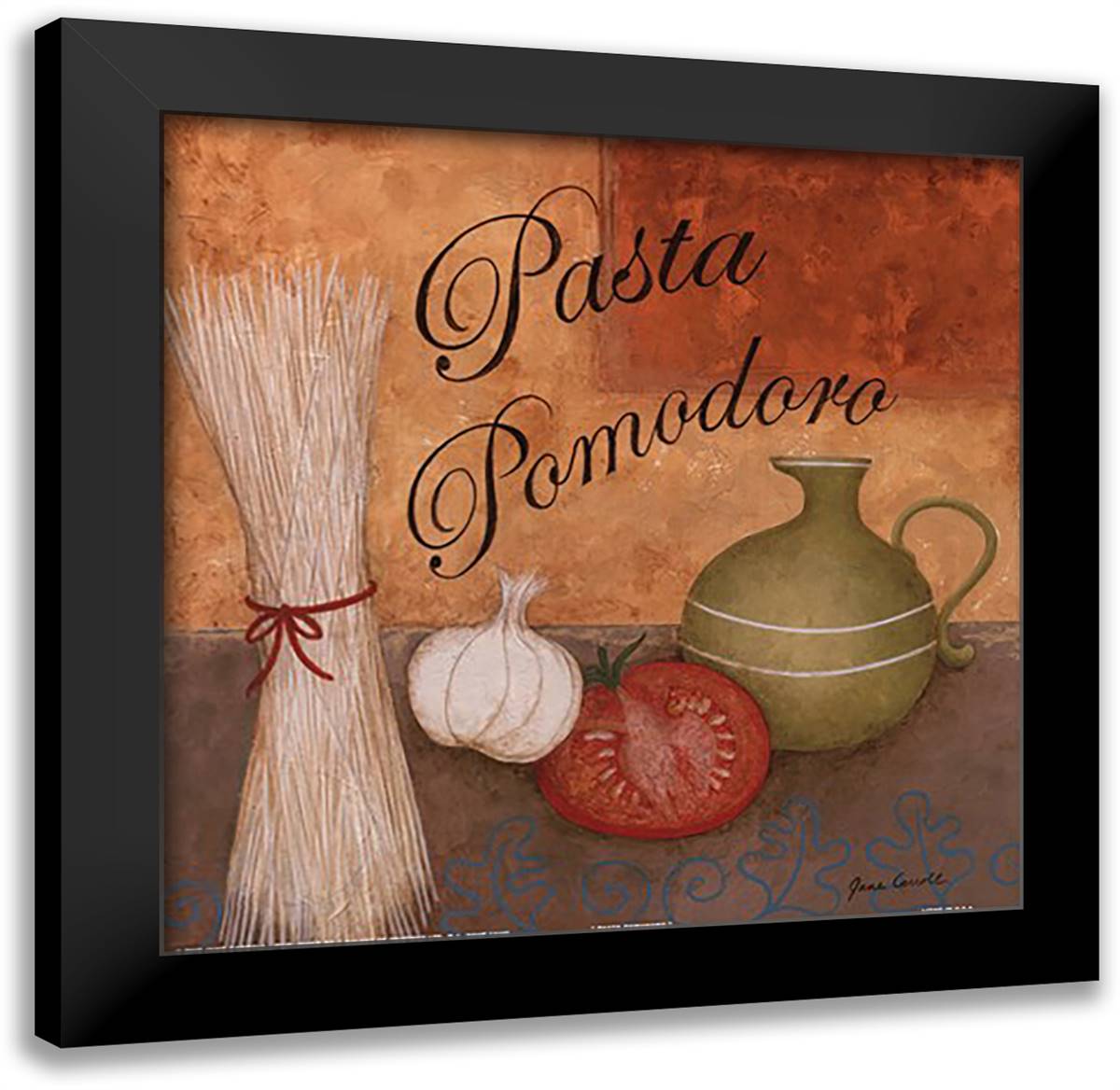 Pasta Pomodoro 16x16 Black Modern Wood Framed Art Print Poster by Carroll, Jane