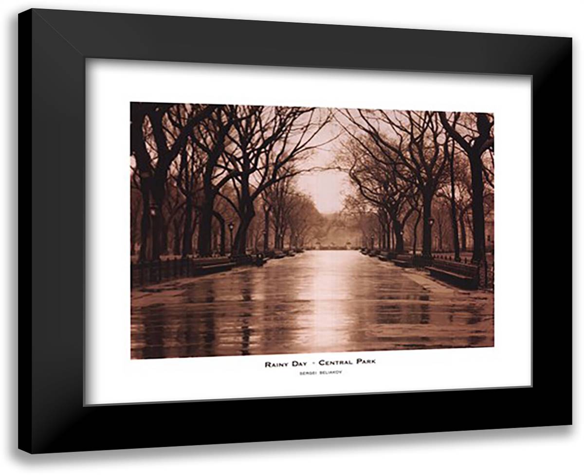 Rainy Day - Central Park 32x26 Black Modern Wood Framed Art Print Poster by Beliakov, Sergei