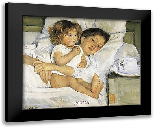 Breakfast in Bed 15x13 Black Modern Wood Framed Art Print Poster by Cassatt, Mary