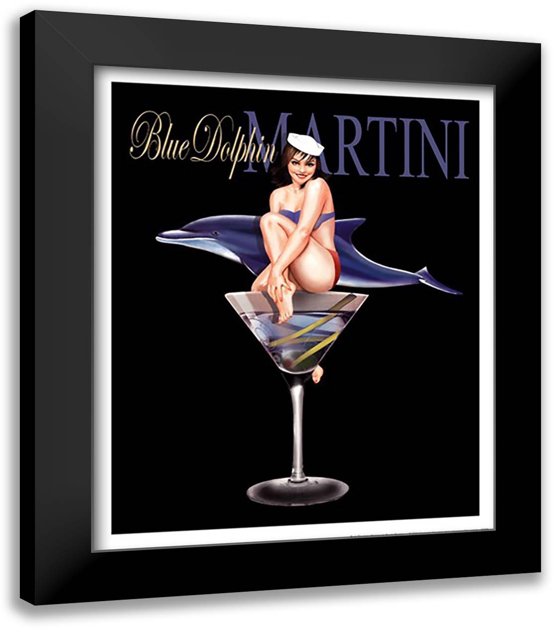 Blue Dolphin Martini 16x19 Black Modern Wood Framed Art Print Poster by Burch, Ralph