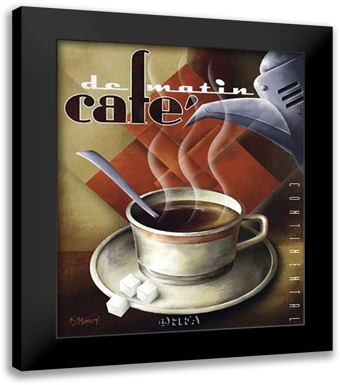 Cafe de Matin 16x19 Black Modern Wood Framed Art Print Poster by Kungl, Michael