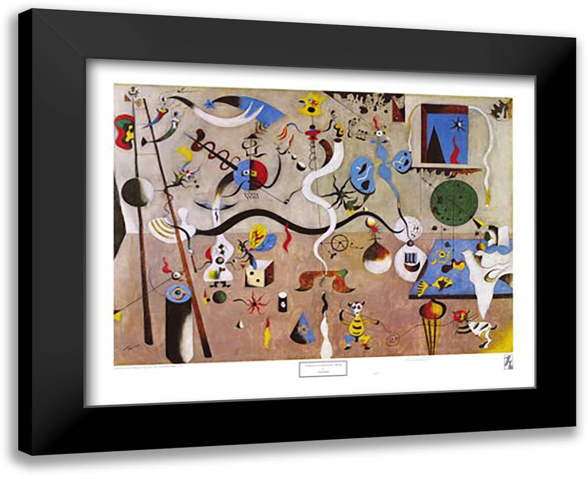 Carnival of Harlequin 32x26 Black Modern Wood Framed Art Print Poster by Miro, Joan