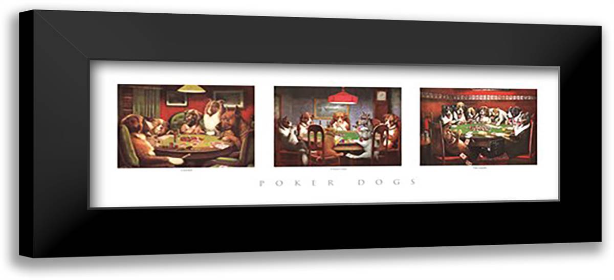 Poker Dogs 40x16 Black Modern Wood Framed Art Print Poster by Coolidge, Cassius Marcellus