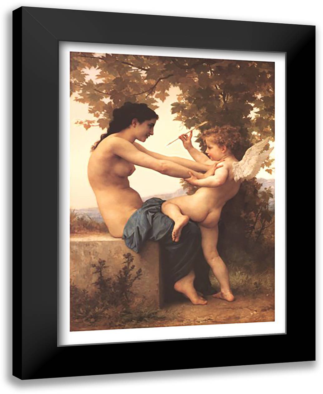 Girl Defending Herself Against Love 24x31 Black Modern Wood Framed Art Print Poster by Bouguereau, William Adolphe