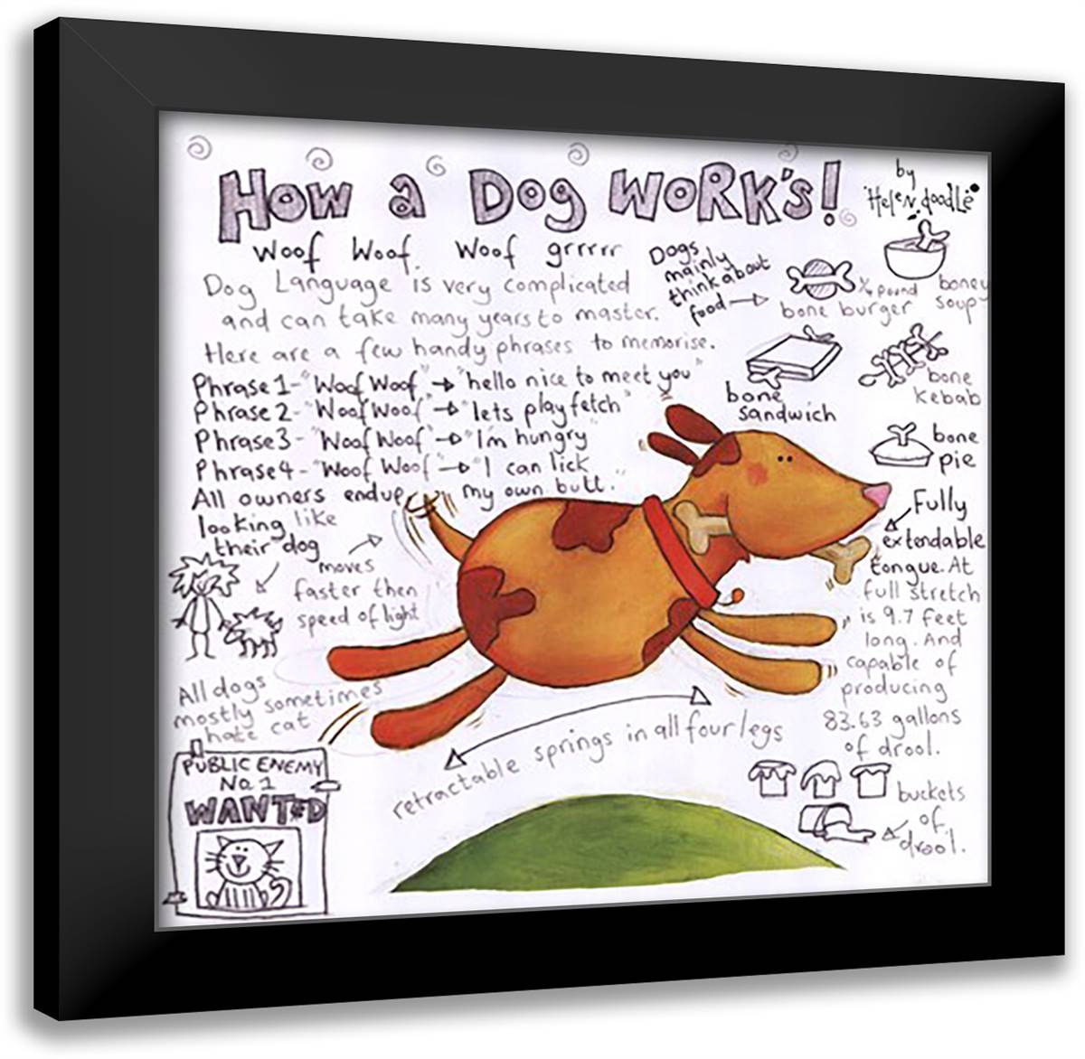 How a Dog Works 16x16 Black Modern Wood Framed Art Print Poster by Doodle, Helen