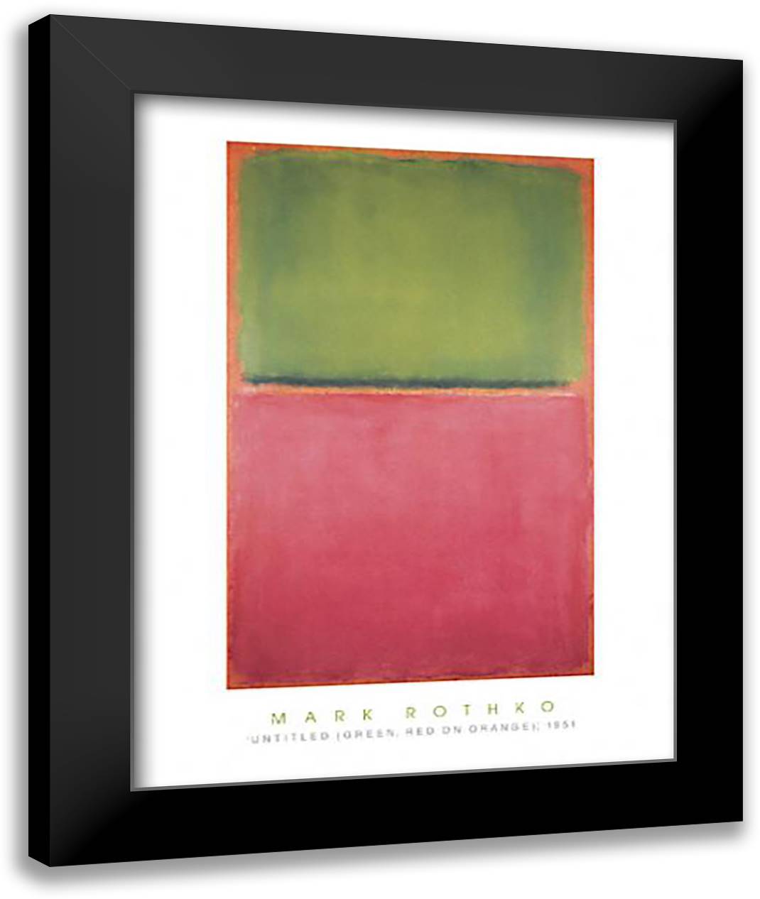 Untitled (Green, Red on Orange), 1951 28x36 Black Modern Wood Framed Art Print Poster by Rothko, Mark