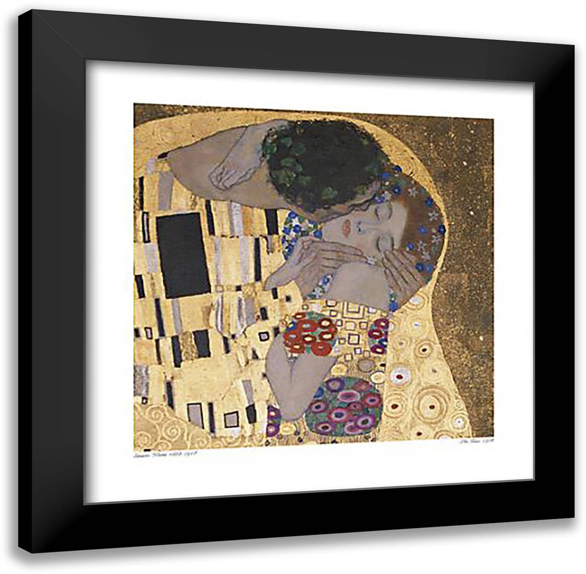 The Kiss (detail) 20x20 Black Modern Wood Framed Art Print Poster by Klimt, Gustav