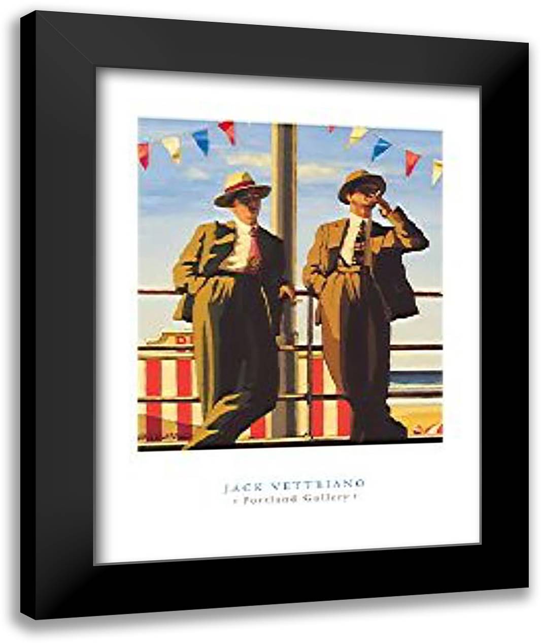 Seaside Sharks 28x36 Black Modern Wood Framed Art Print Poster by Vettriano, Jack