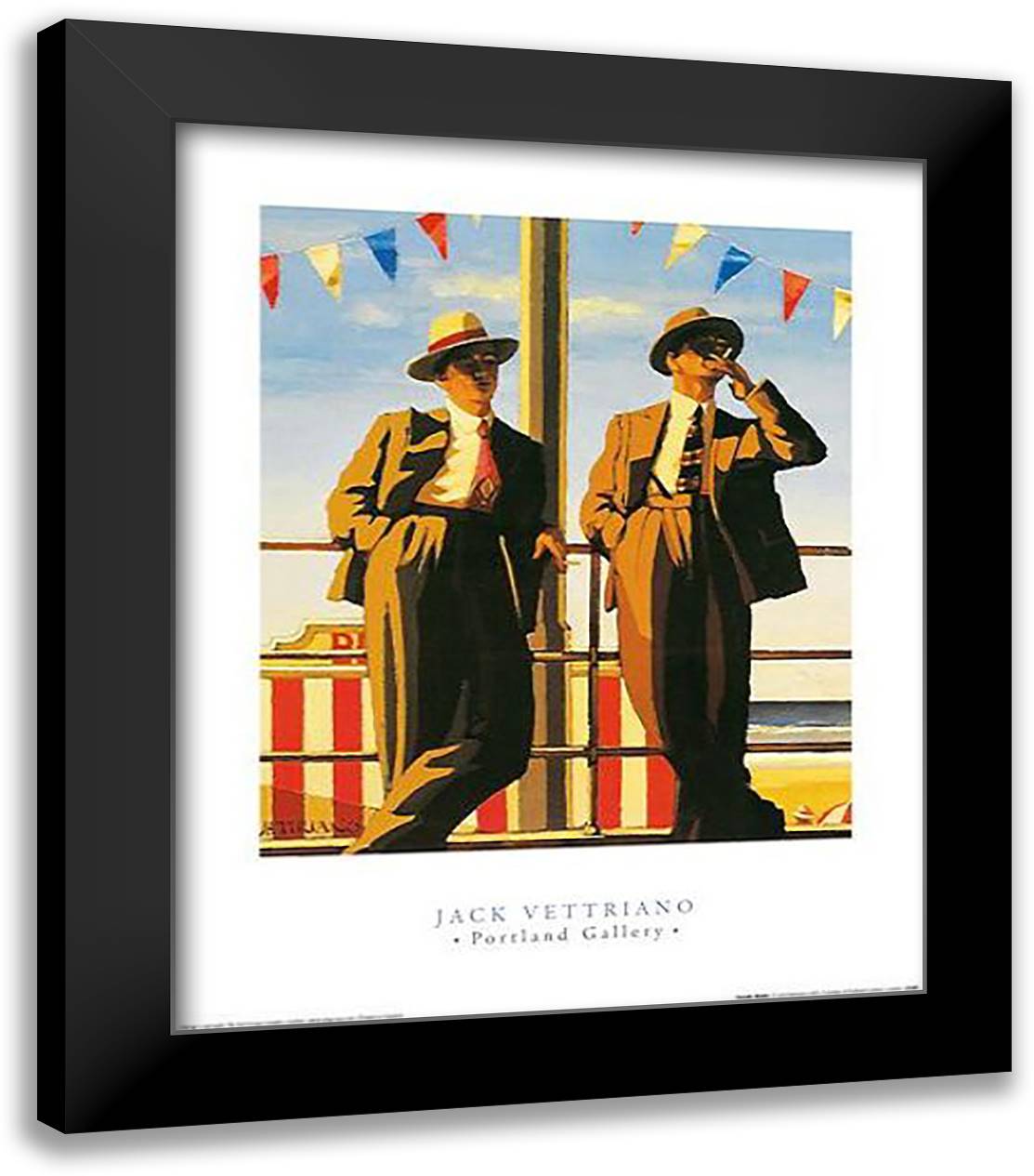 Seaside Sharks 20x24 Black Modern Wood Framed Art Print Poster by Vettriano, Jack