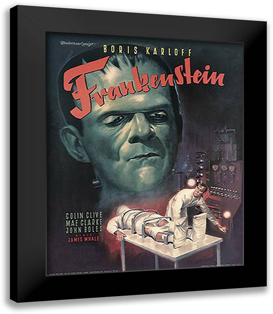 Frankenstein [Green Face] 15x18 Black Modern Wood Framed Art Print Poster