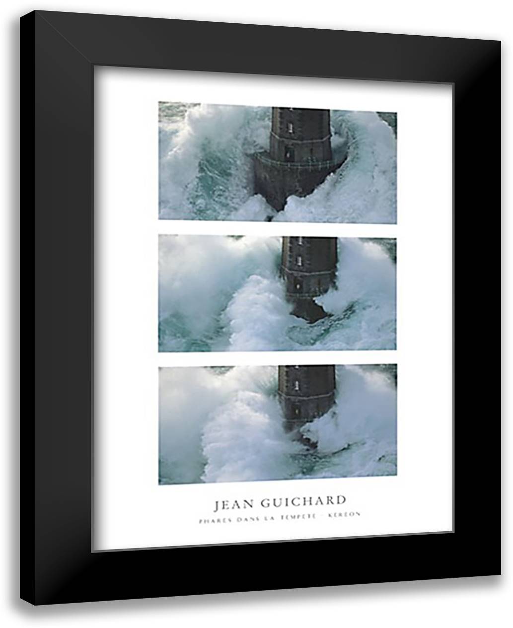 Phares dans la Tempete Kereon [triptych, vertical] 24x32 Black Modern Wood Framed Art Print Poster by Guichard, Jean