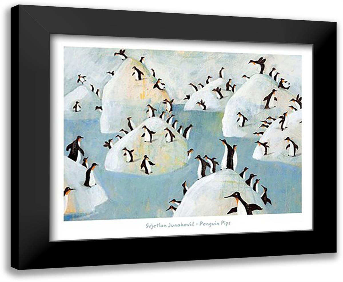 Penguin Pips 24x20 Black Modern Wood Framed Art Print Poster by Junakovic, Svjetlan