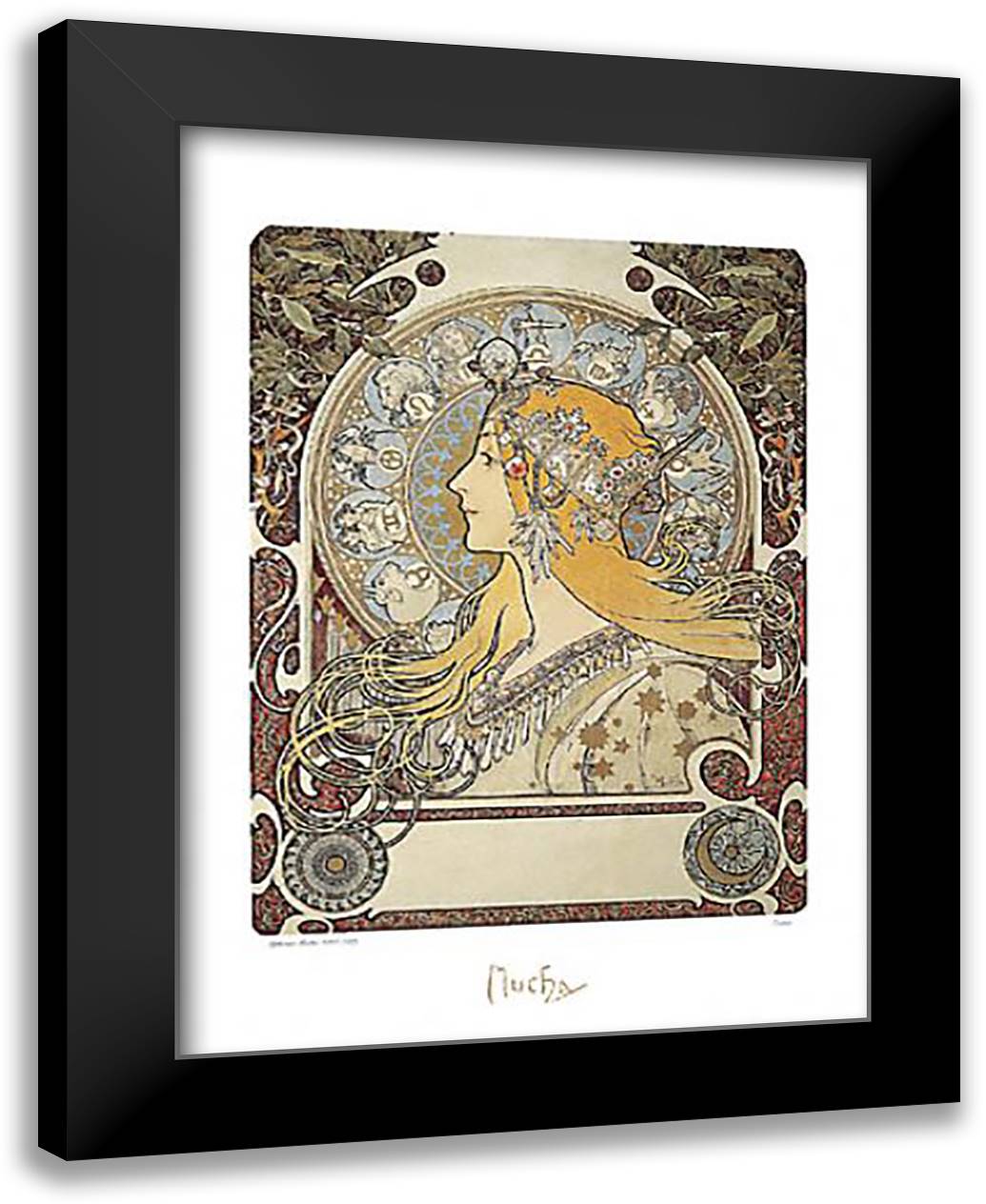 Zodiac 24x32 Black Modern Wood Framed Art Print Poster by Mucha, Alphonse