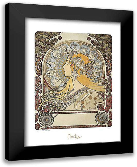 Zodiac 24x32 Black Modern Wood Framed Art Print Poster by Mucha, Alphonse