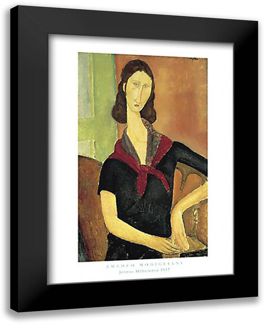 Jeanne Hbuterne (au Foulard) 24x32 Black Modern Wood Framed Art Print Poster by Modigliani, Amedeo