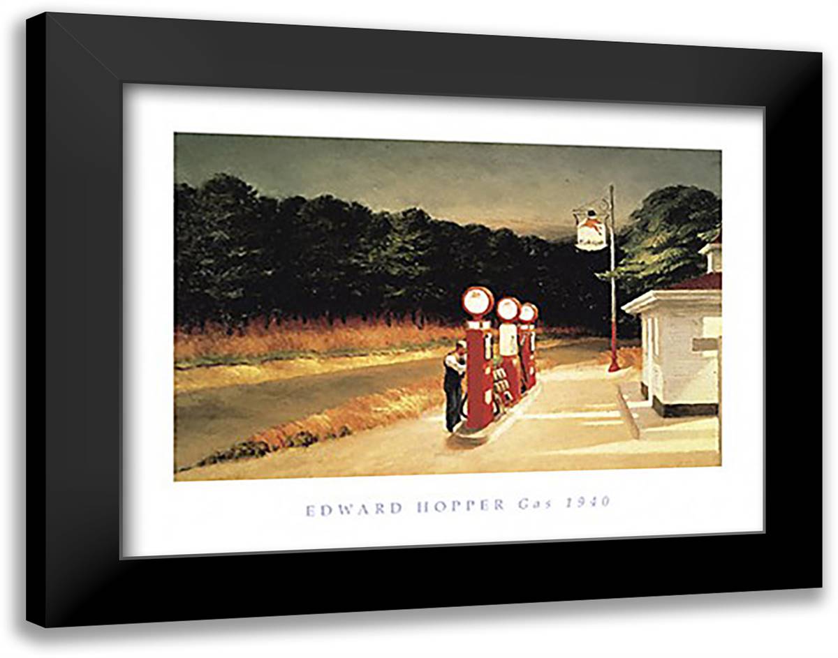 Gas 20x16 Black Modern Wood Framed Art Print Poster by Hopper, Edward