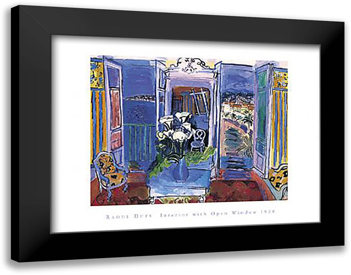 Interior with Open Window 26x22 Black Modern Wood Framed Art Print Poster by Dufy, Raoul