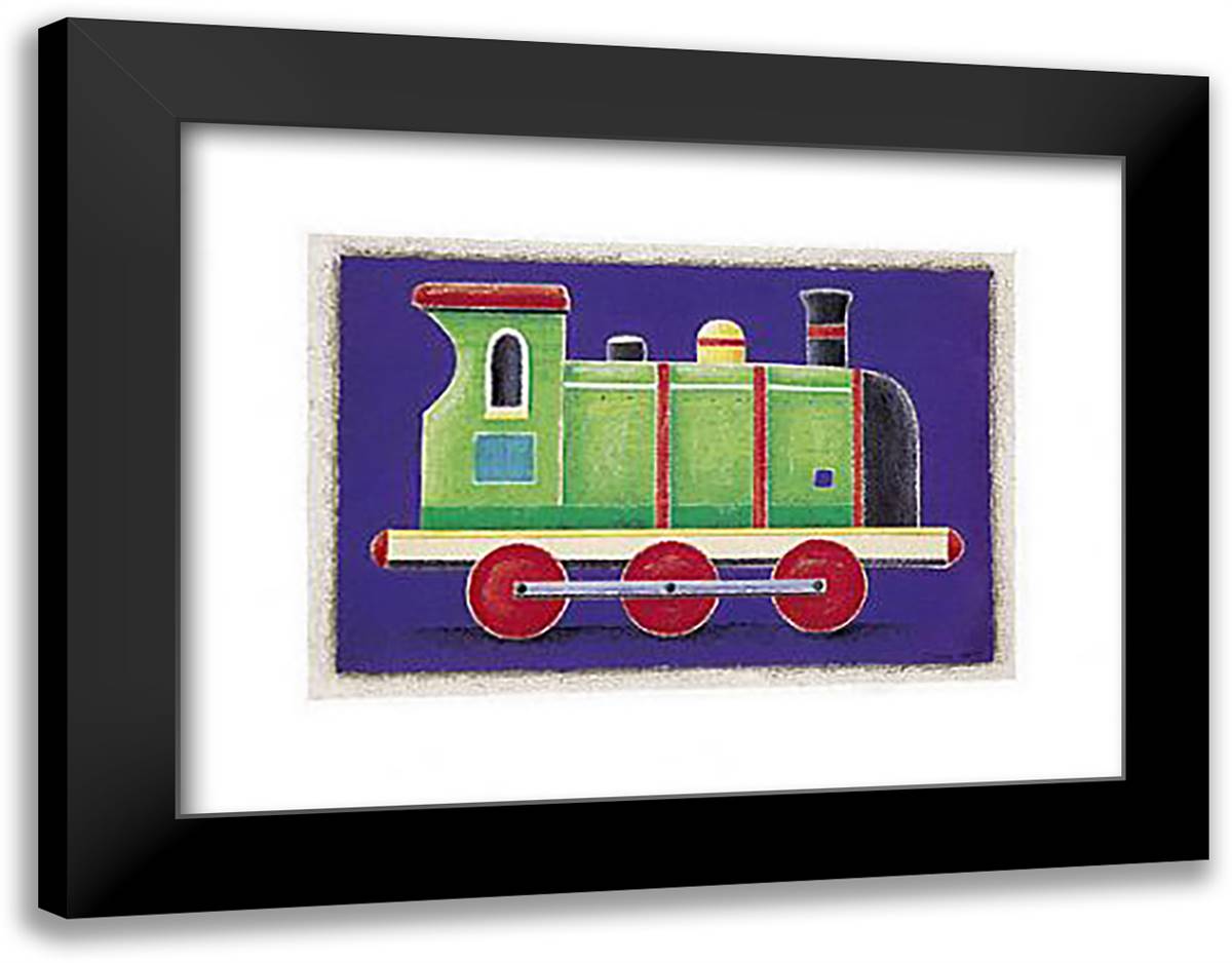 Green Steam Train 20x16 Black Modern Wood Framed Art Print Poster by Hart, Simon