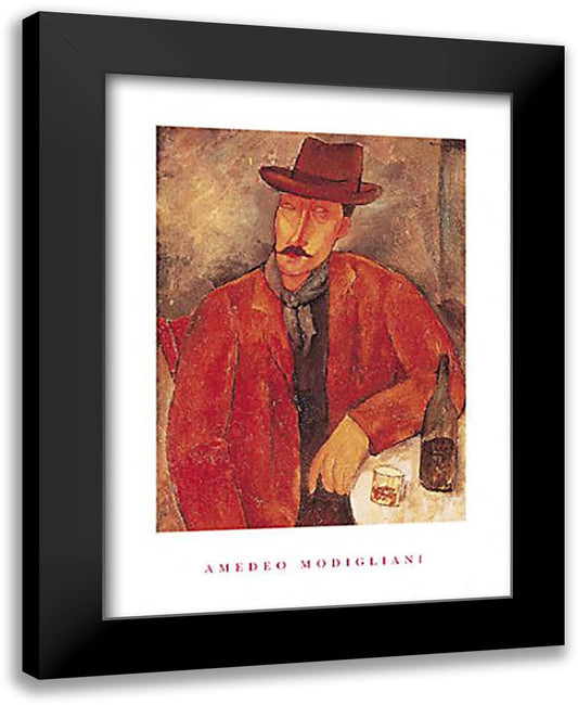 Seated Man Leaning on a Table 24x32 Black Modern Wood Framed Art Print Poster by Modigliani, Amedeo
