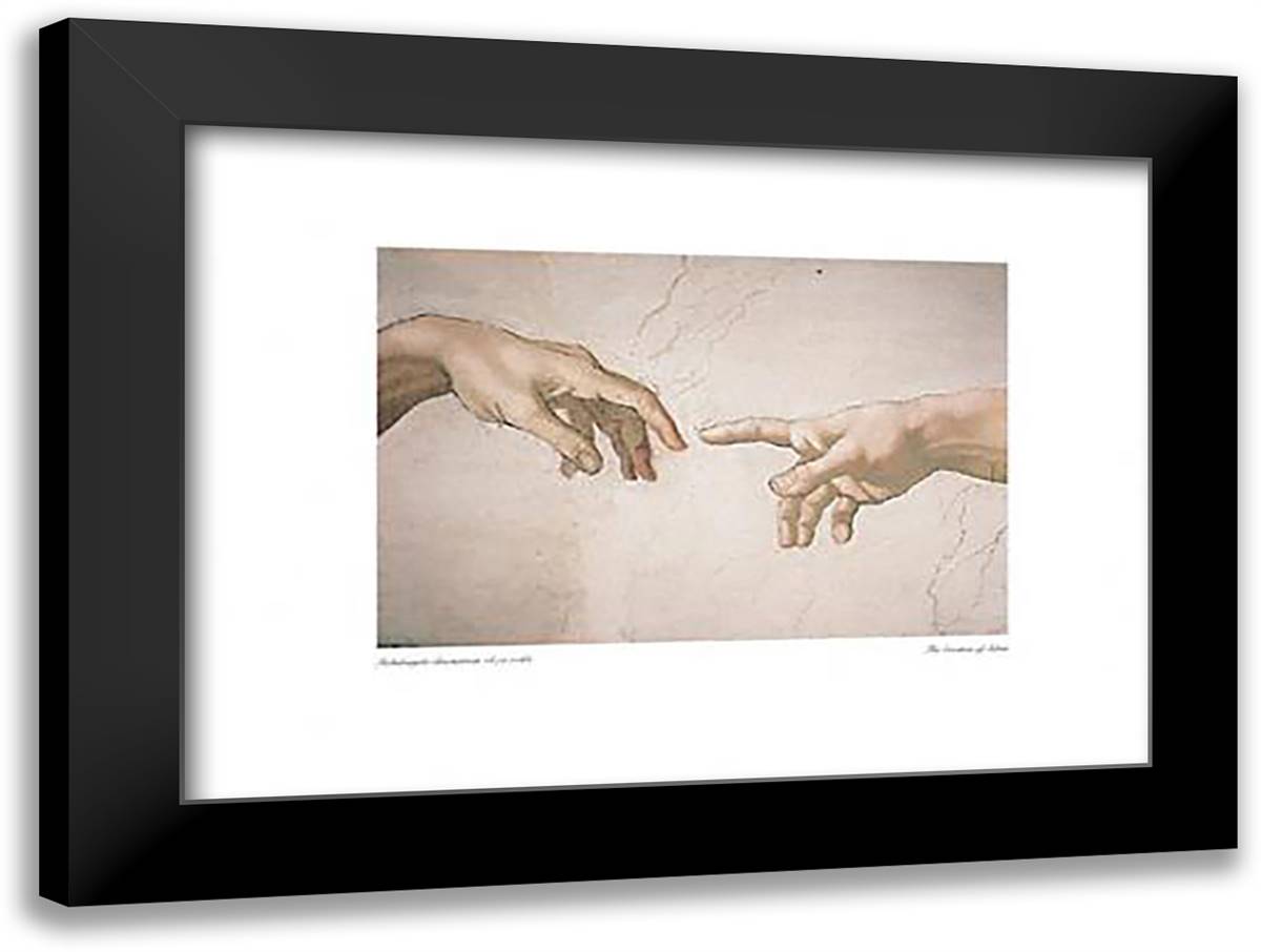 The Creation of Adam 32x24 Black Modern Wood Framed Art Print Poster by Michelangelo