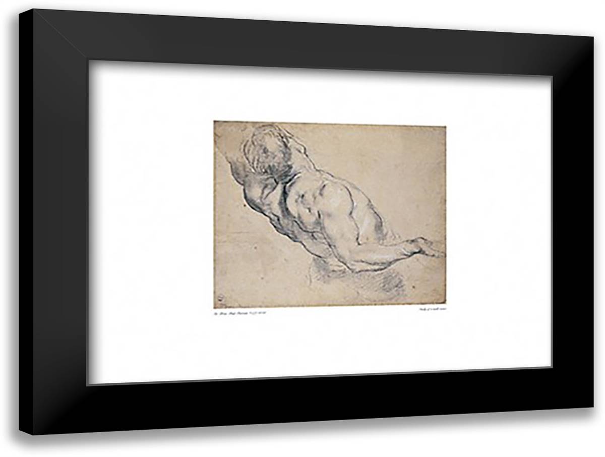 Study of a Male Torso 32x24 Black Modern Wood Framed Art Print Poster by Rubens, Peter Paul