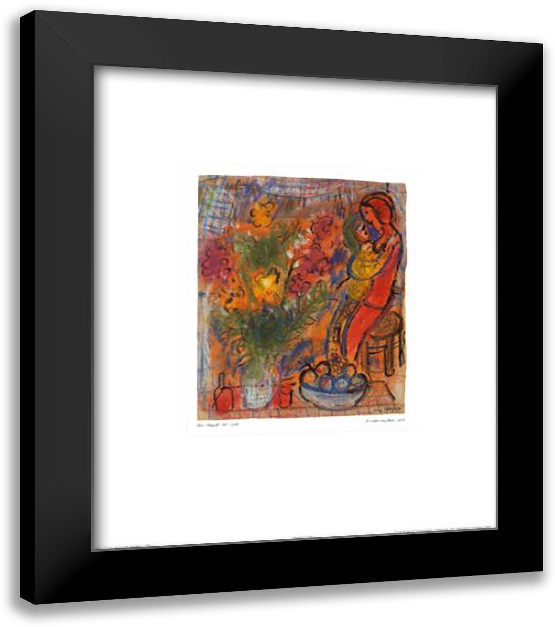 Le Couple aux Fleurs 20x24 Black Modern Wood Framed Art Print Poster by Chagall, Marc