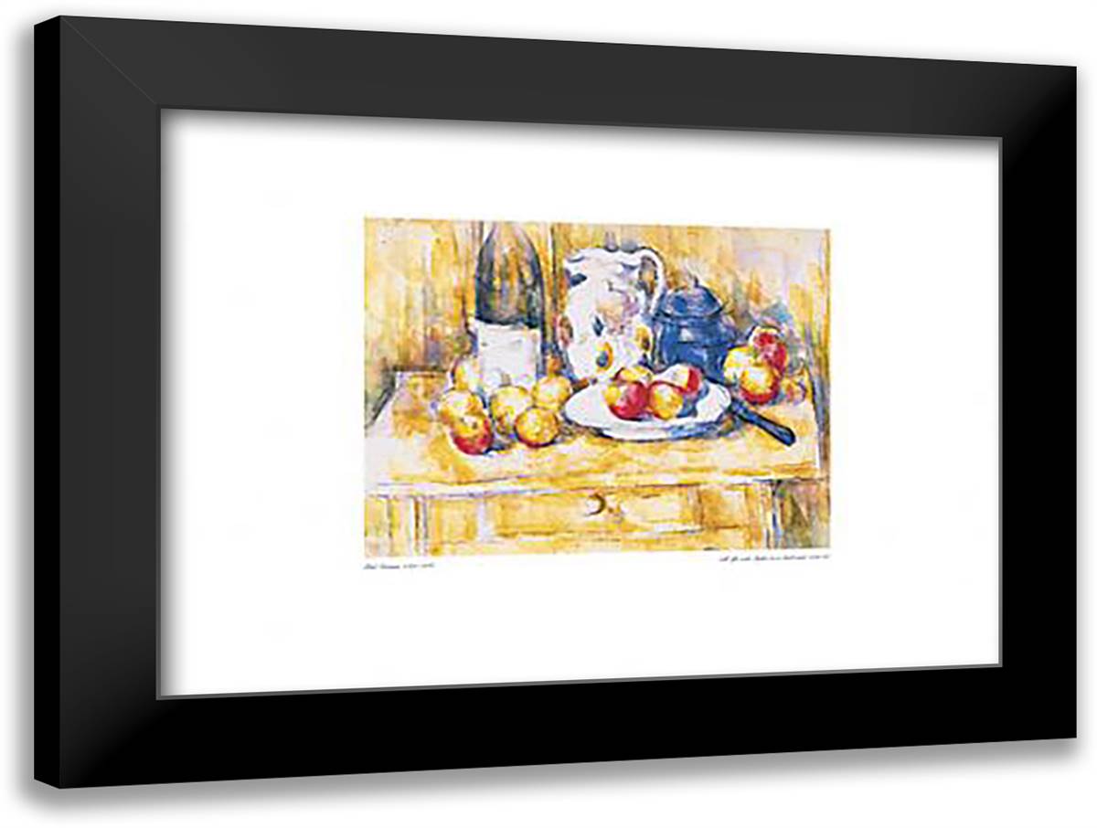 Still Life with Apples 20x16 Black Modern Wood Framed Art Print Poster by Cezanne, Paul