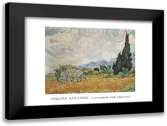 A Cornfield with Cypresses 32x24 Black Modern Wood Framed Art Print Poster by Van Gogh, Vincent