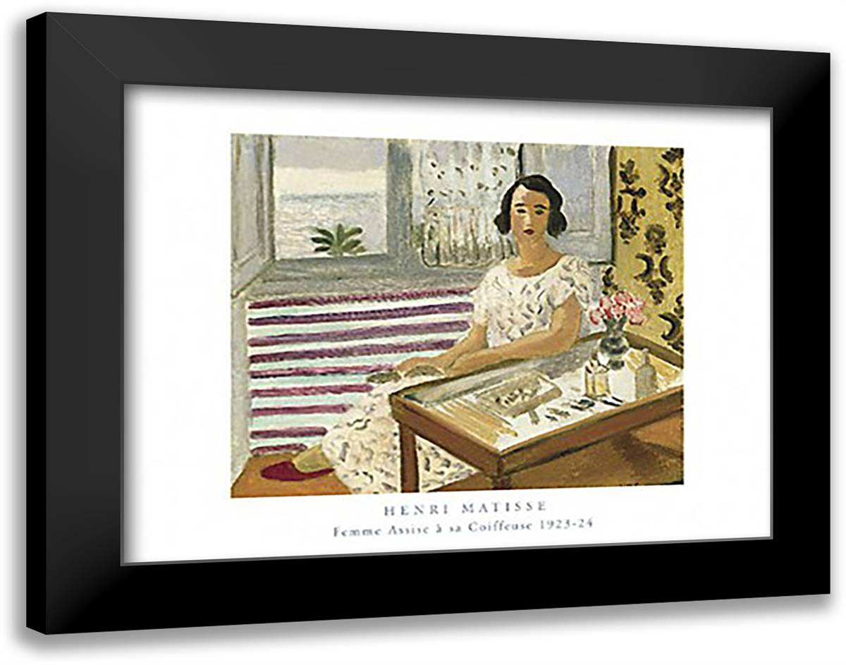 Femme Assise sa Coiffeuse 36x28 Black Modern Wood Framed Art Print Poster by Matisse, Henri