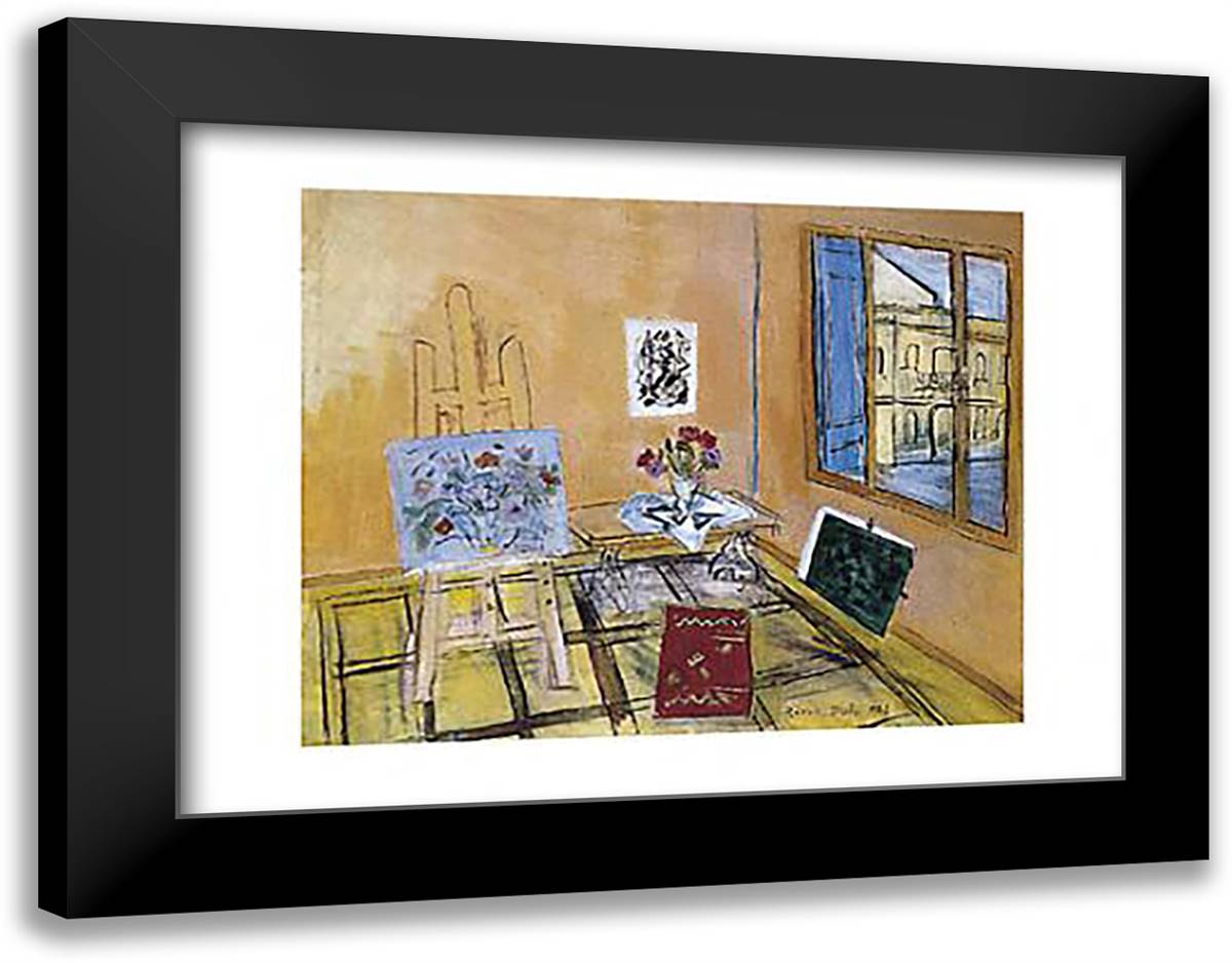 L'Atelier au Bouquet 20x16 Black Modern Wood Framed Art Print Poster by Dufy, Raoul