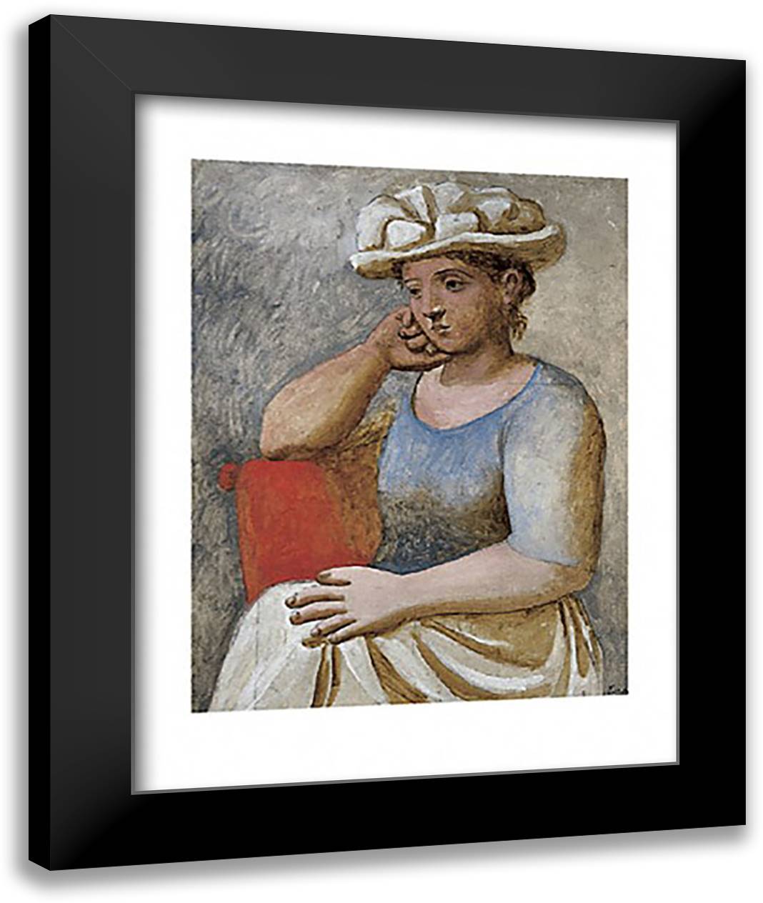 Femme au Chapeau Blanc 16x20 Black Modern Wood Framed Art Print Poster by Picasso, Pablo