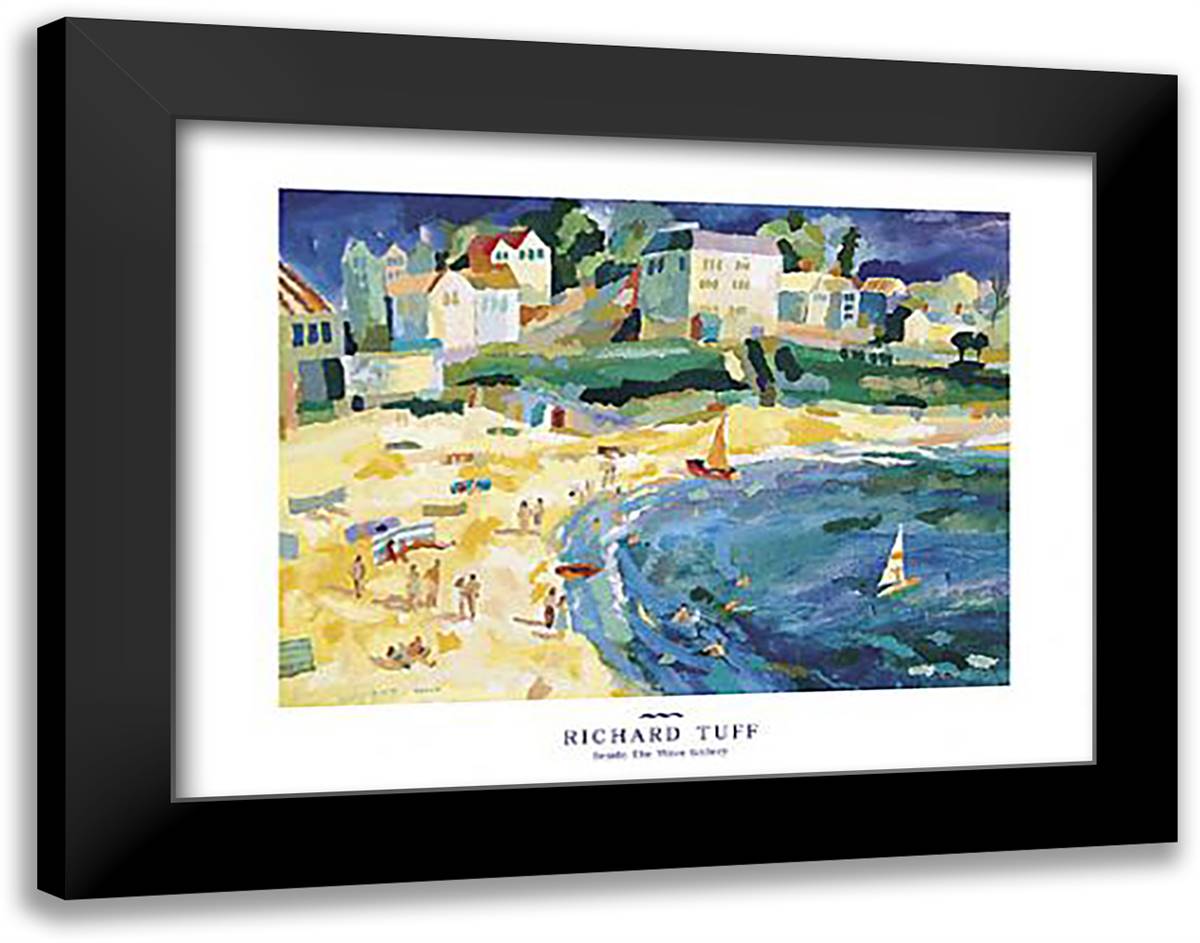 Gyllyngvase Beach 36x28 Black Modern Wood Framed Art Print Poster by Tuff, Richard