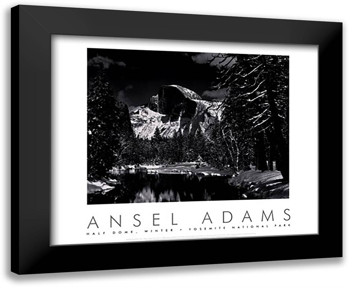 Half Dome, Merced River, Winter 34x28 Black Modern Wood Framed Art Print Poster by Adams, Ansel