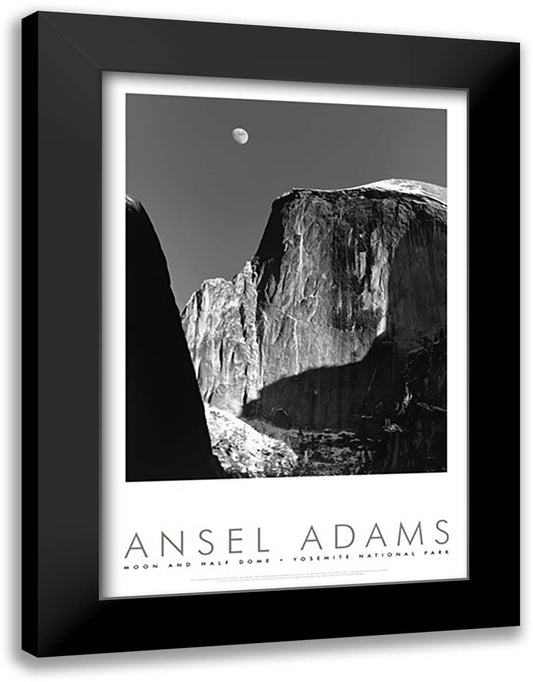 Moon And Half Dome 28x40 Black Modern Wood Framed Art Print Poster by Adams, Ansel