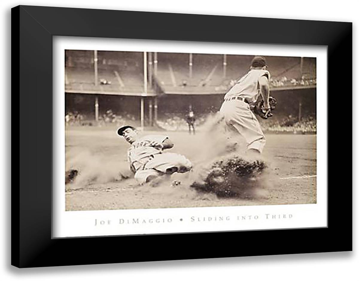 Joe DiMaggio - Sliding into Third 36x28 Black Modern Wood Framed Art Print Poster by Bettmann-Corbis